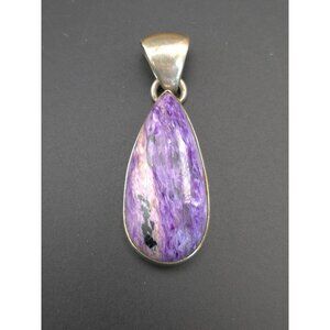 Sterling Silver 925 Teardrop Pendant With Purple Charoite Gemstone